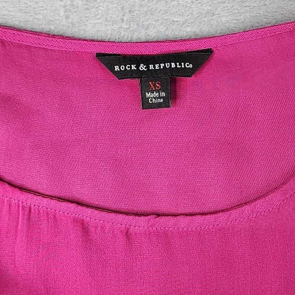Rock & Republic Top Womens XS Pink Layered Sleeveless Tank Studs 2 Piece Tunic